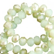 Faceted glass beads 8x6 mm rondelle Margarita green-half champagne pearl high shine coating